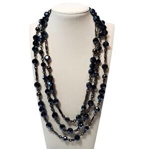 Lia Sophia Midnight Sky Dark Blue Beads AB Triple Strand Necklace 14"